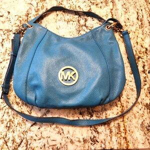 Michael Kors Leather Teal Shoulder Crossbody Bag w/ Gold Hardware EUC Blue Green
